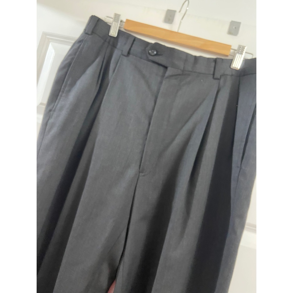 Tommy Hilfiger Mens Pleated Dress Pants Charcoal Gray Trousers Formal 36x32
